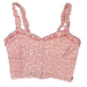 Kirious Shirred Pink Button Down Bustier Top 100% Cotton Size Large